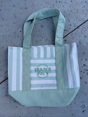 Trader Joe’s Mini Canvas Tote Bag – Mint Green Stripe Limited Edition NWT